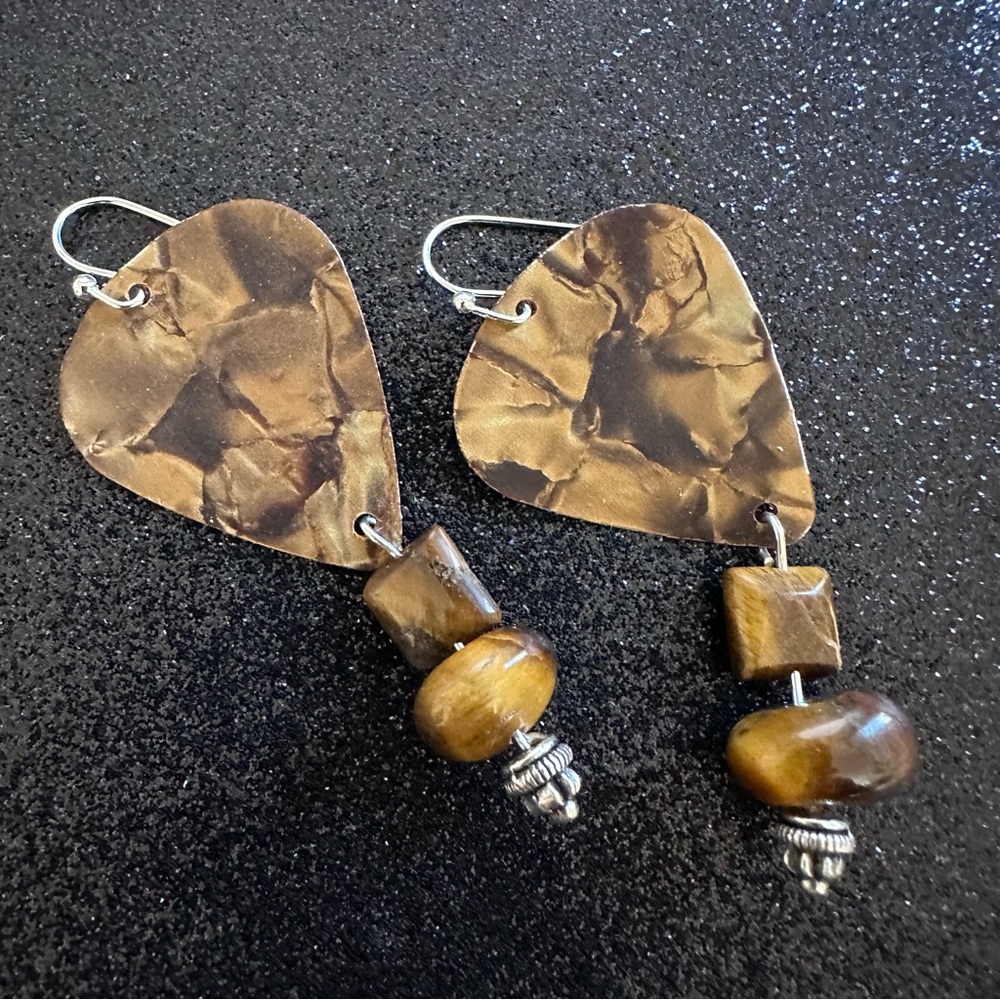 Tiger's Eye Guitar Pick Earrings